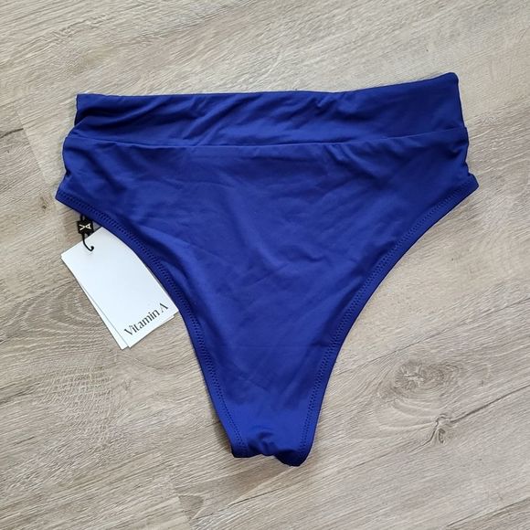 NWT Vitamin A 8/M Ibiza Sapphire High Waist Bikini Bottom - Picture 3 of 5
